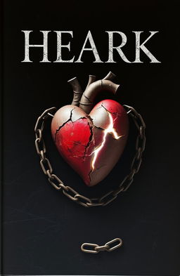 A dark book cover featuring an intricately designed heart that shows several cracks, symbolizing fragility, and it is securely chained, imparting a sense of confinement and struggle