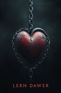 A dark book cover design featuring a large, intricate heart shape at the center