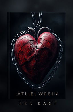 A dark book cover design featuring a large, intricate heart shape at the center