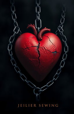 A dark book cover design featuring a large, intricate heart shape at the center