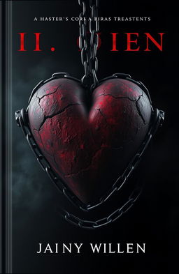 A dark book cover design featuring a large, intricate heart shape at the center