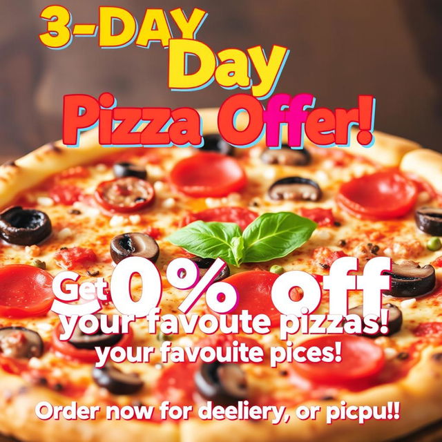 A vibrant and inviting advertisement for a pizza offer that lasts for 3 days
