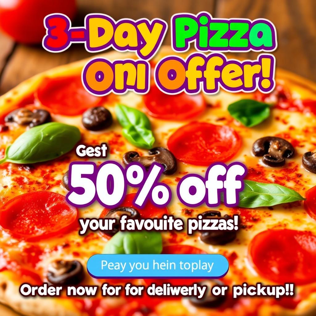 A vibrant and inviting advertisement for a pizza offer that lasts for 3 days