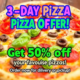 A vibrant and inviting advertisement for a pizza offer that lasts for 3 days