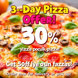 A vibrant and inviting advertisement for a pizza offer that lasts for 3 days