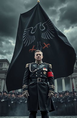 A dramatic scene depicting the rise of a dictatorship in Europe, specifically in Germany