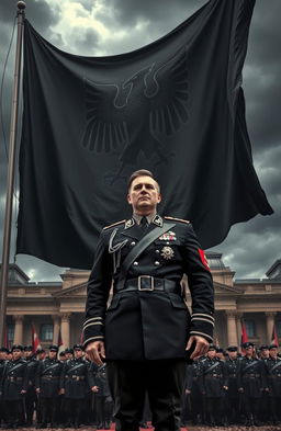 A dramatic scene depicting the rise of a dictatorship in Europe, specifically in Germany
