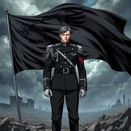 An anime-style book cover illustrating the rise of a dictatorship in Europe, focusing on Germany under the leadership of a character named Aron