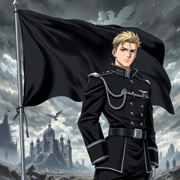 An anime-style book cover illustrating the rise of a dictatorship in Europe, focusing on Germany under the leadership of a character named Aron