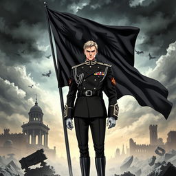 An anime-style book cover illustrating the rise of a dictatorship in Europe, focusing on Germany under the leadership of a character named Aron