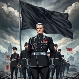An anime-style book cover depicting the rise of a dictatorship in Germany, focusing on the charismatic leader Aron