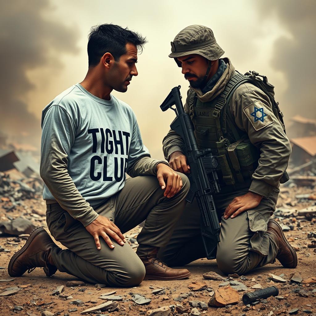 A soldier wearing a shirt with the words 'Tight Club' prominently displayed
