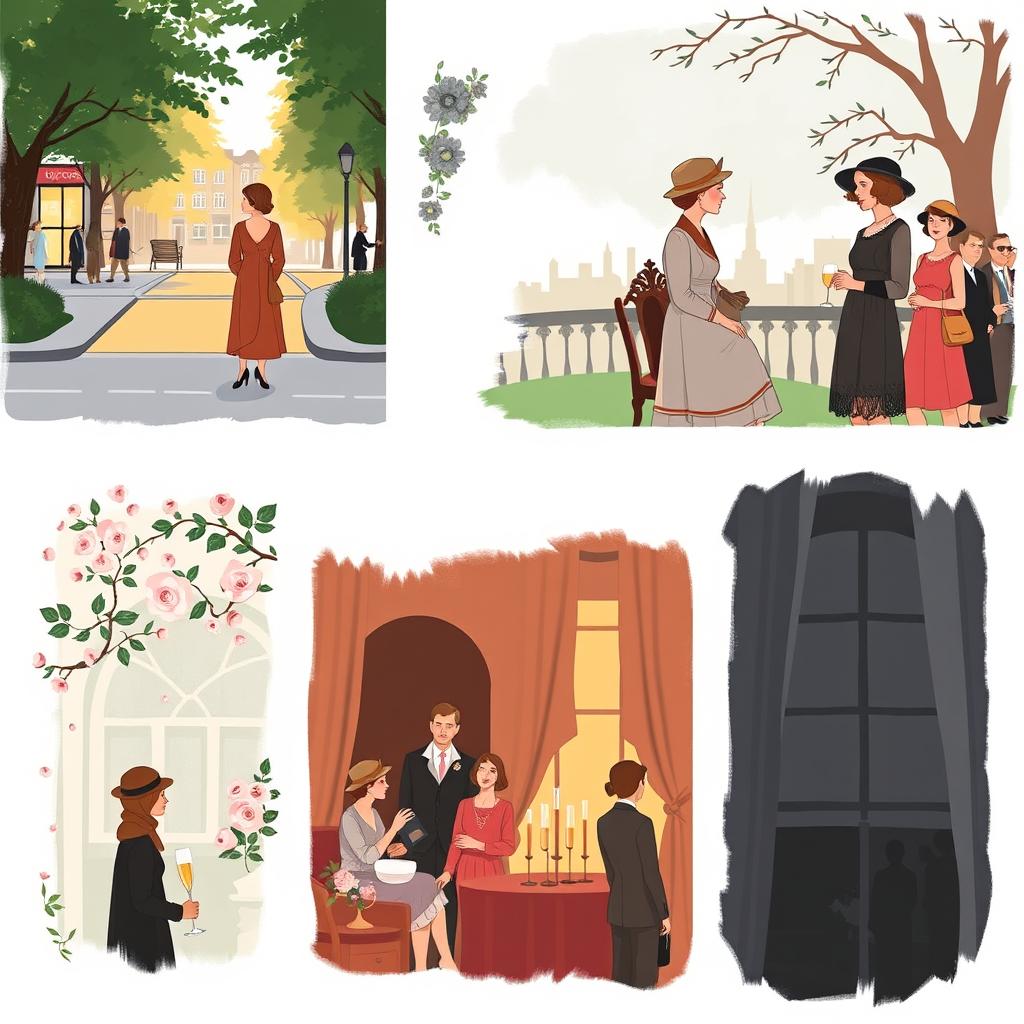 A series of 10 illustrations capturing the essence of Virginia Woolf's 'Mrs