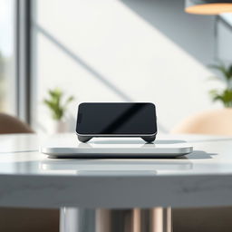 A visually appealing product image of a high-end gadget displayed on a sleek, modern table