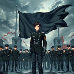 An anime-style book cover depicting the rise of a dictatorship in Europe, with a focus on Germany under the leadership of a young man named Aron