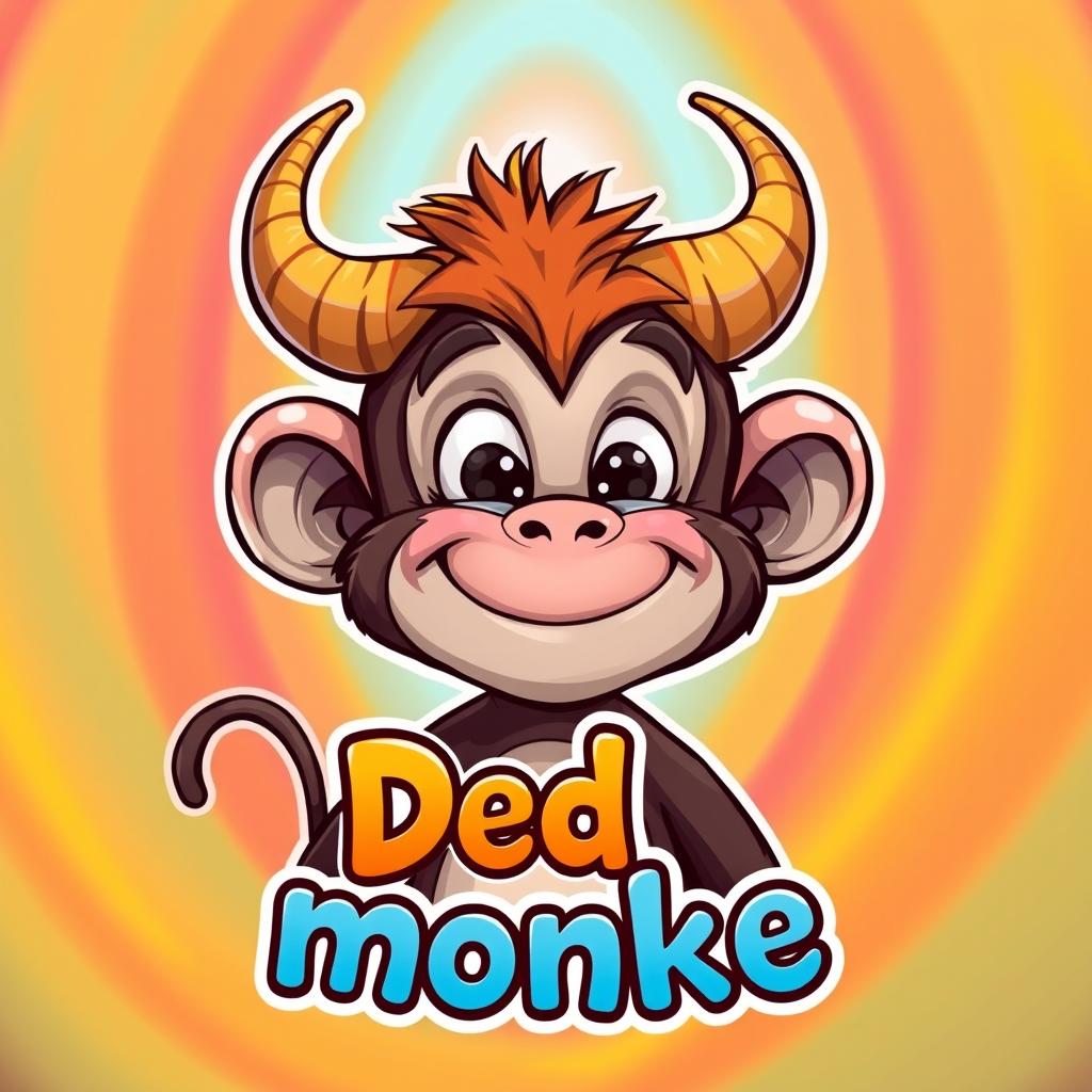 A whimsical monkey with striking horn-like hair, humorously styled to resemble horns