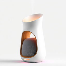 A stylish and innovative product design that combines an aromatherapy diffuser, a speaker, and ambient lighting