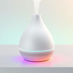 A sleek, modern product design that combines an aromatherapy diffuser, a speaker, and ambient lighting