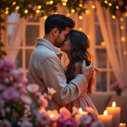 A romantic and tender scene depicting a loving embrace between a couple, representing a sense of connection and affection
