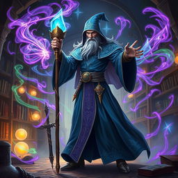 A dynamic and fantasy-inspired scene showcasing a powerful wizard casting a spell