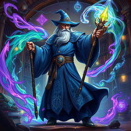 A dynamic and fantasy-inspired scene showcasing a powerful wizard casting a spell