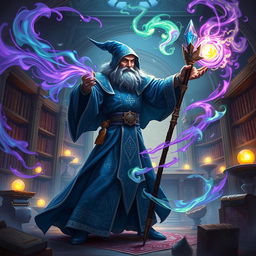 A dynamic and fantasy-inspired scene showcasing a powerful wizard casting a spell
