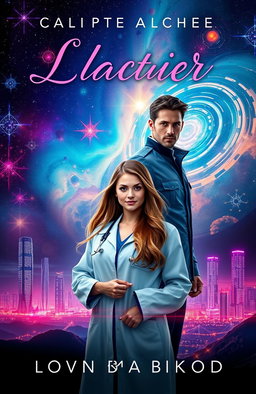 A romantic book cover featuring a female doctor standing confidently in the foreground, with her long hair flowing gently