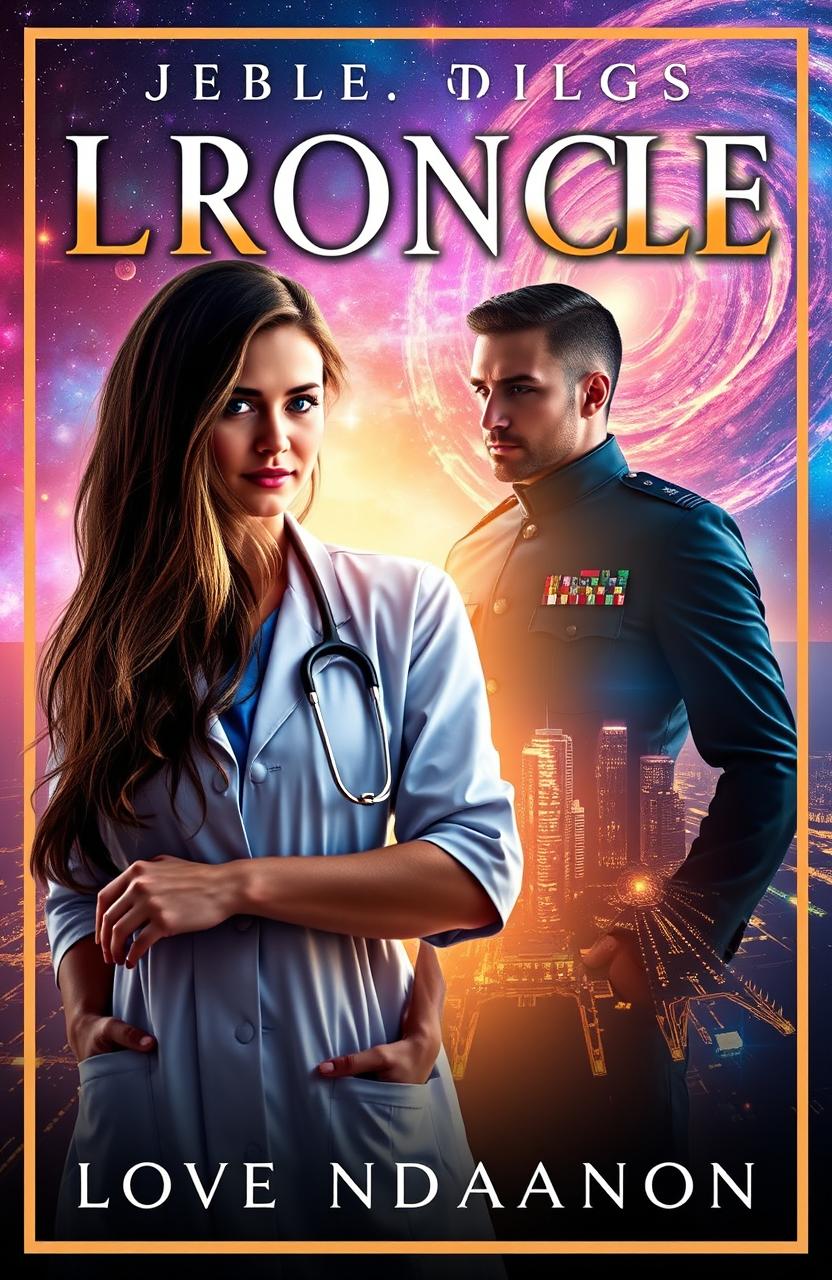 A romantic book cover featuring a female doctor standing confidently in the foreground, with her long hair flowing gently