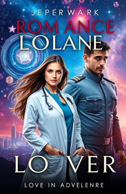 A romantic book cover featuring a female doctor standing confidently in the foreground, with her long hair flowing gently