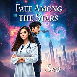 A romantic book cover featuring a female Korean doctor standing confidently in the foreground, her long hair cascading around her shoulders