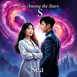 A romantic book cover featuring a female Korean doctor standing confidently in the foreground, her long hair cascading around her shoulders