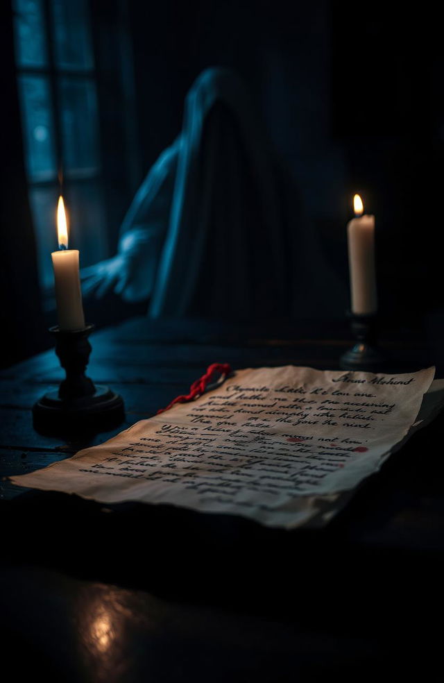 A mysterious and eerie scene depicting an anonymous letter that evokes feelings of terror