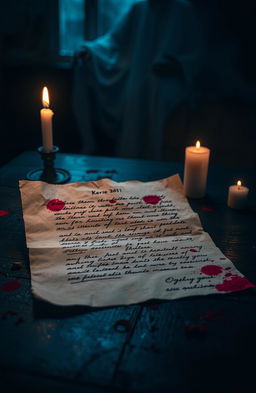 A mysterious and eerie scene depicting an anonymous letter that evokes feelings of terror