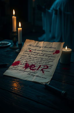 A mysterious and eerie scene depicting an anonymous letter that evokes feelings of terror