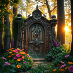 A stunning, magical door surrounded by enchanting forest scenery