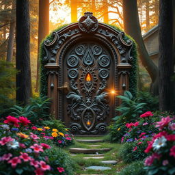 A stunning, magical door surrounded by enchanting forest scenery