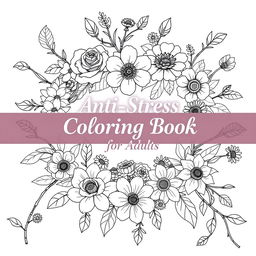 A beautifully illustrated cover for an anti-stress floral coloring book aimed at adults