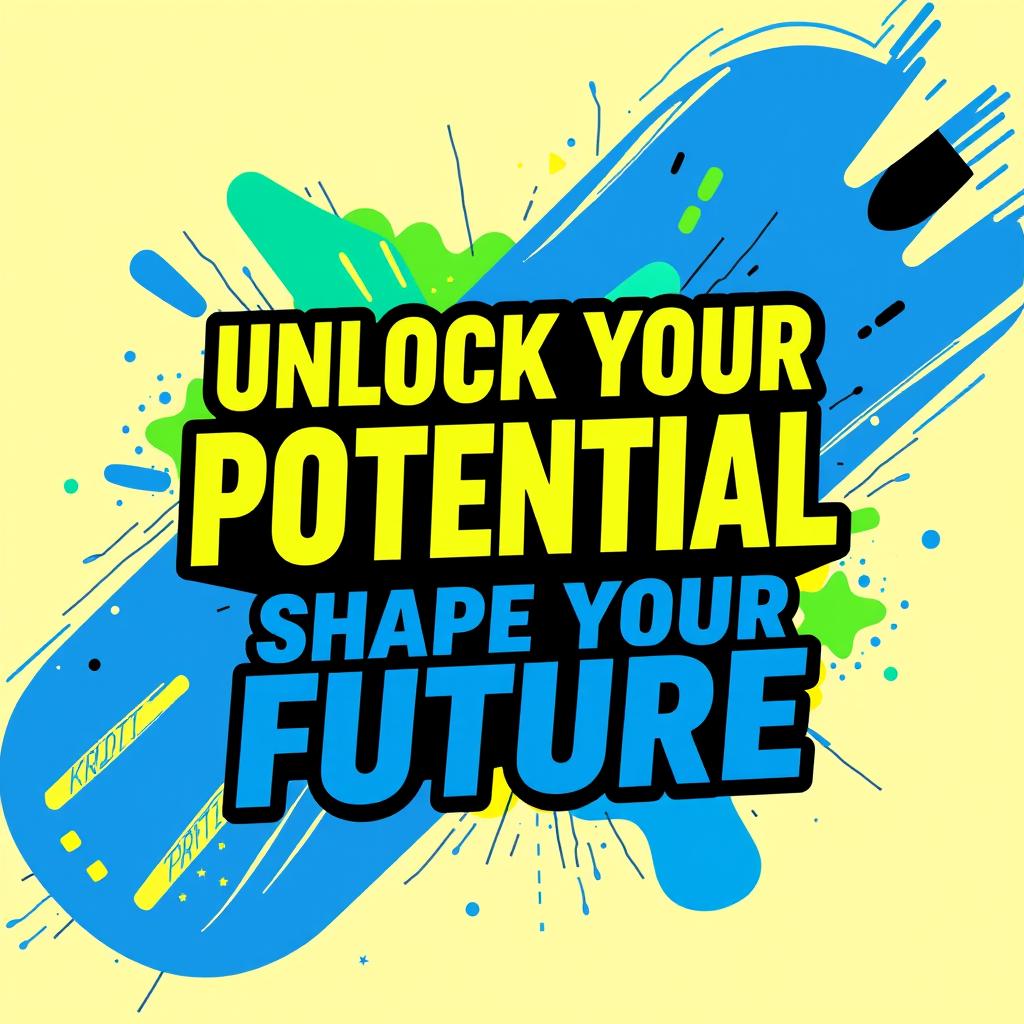 A modern and motivational design featuring the slogan 'Unlock Your Potential, Shape Your Future' in bold, dynamic typography