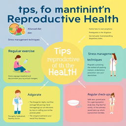 An informative and visually appealing infographic illustrating tips for maintaining reproductive health