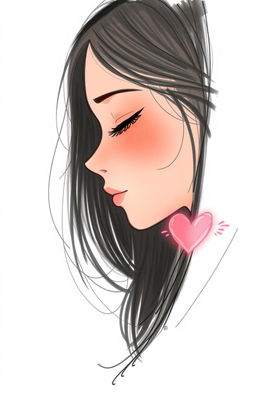 A side profile sketch of a Noorah girl with a serene expression, capturing her deep feelings and calm demeanor