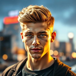 A stylish young man with a textured haircut, exuding confidence and charisma