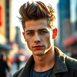 A stylish young man with a textured haircut, exuding confidence and charisma
