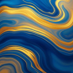 An abstract composition featuring a dynamic blend of blue and gold colors, creating a sense of movement and depth