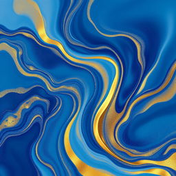 An abstract composition featuring a dynamic blend of blue and gold colors, creating a sense of movement and depth