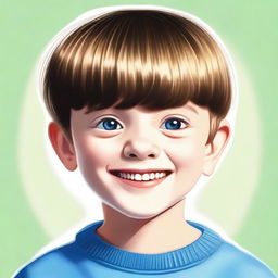 A high-quality digital art piece showcasing a 7-year-old boy with a bowl cut