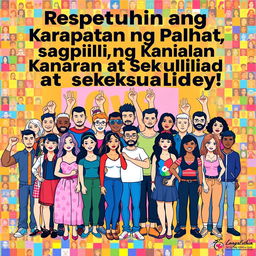 A vibrant and colorful poster advocating for respecting individuals' rights to choose their gender and sexuality