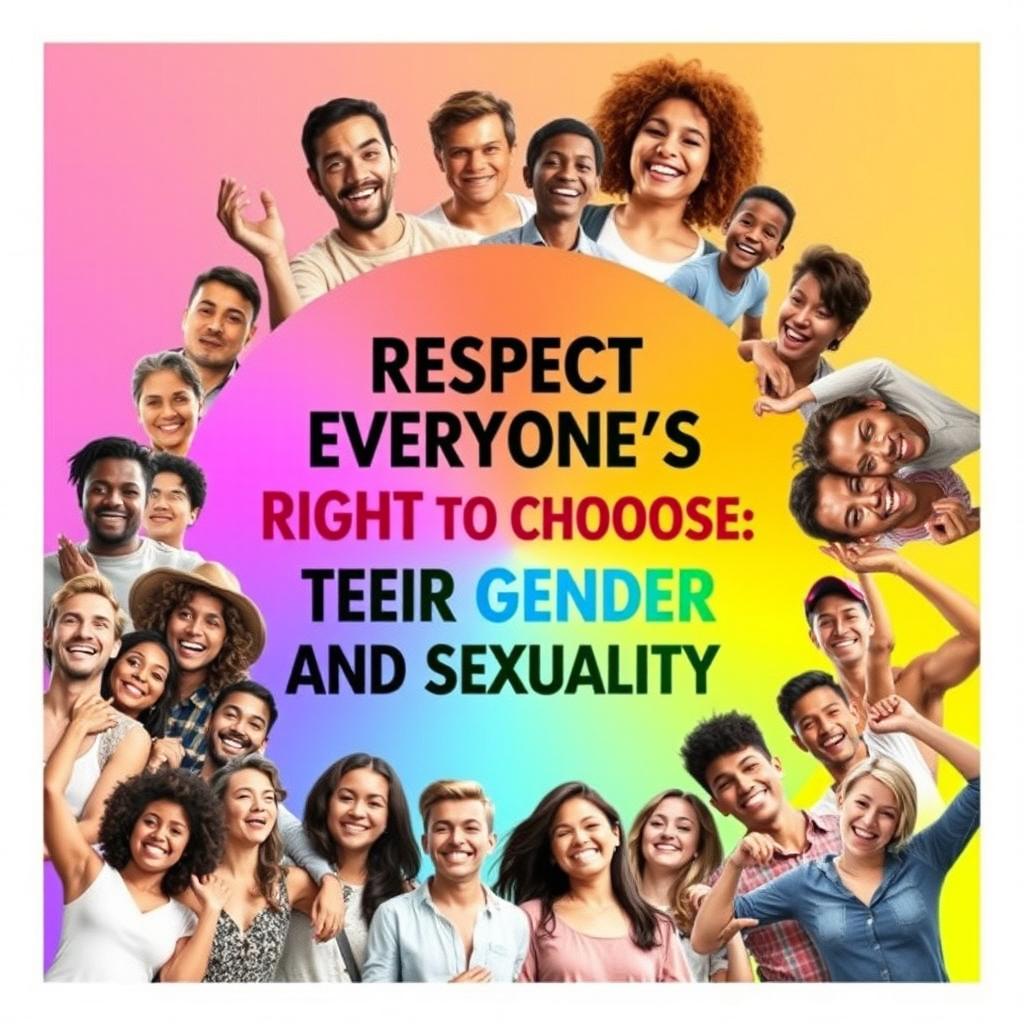 A vibrant and impactful poster design emphasizing respect for every individual's rights in choosing their gender and sexuality