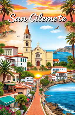 A vibrant and detailed collage showcasing the key landmarks of the municipality of San Clemente