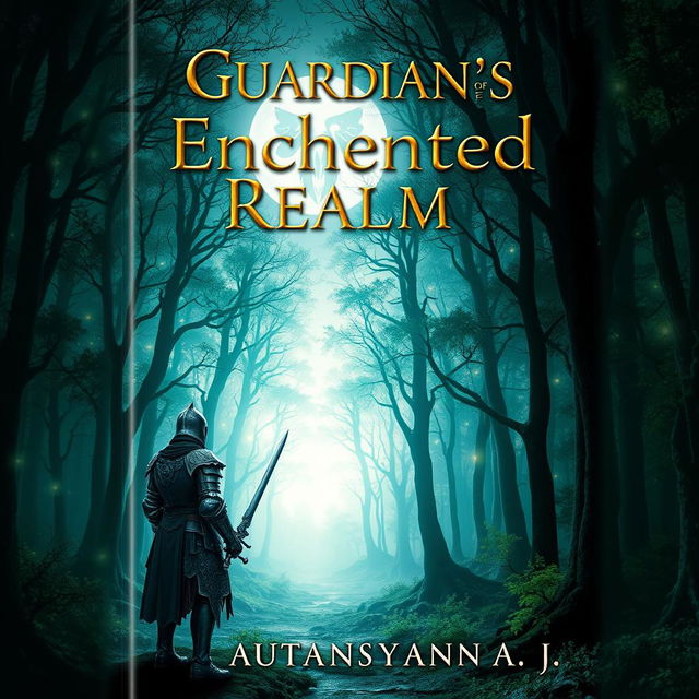 A captivating book cover design for a fantasy novel featuring a mystical forest with ethereal glowing trees