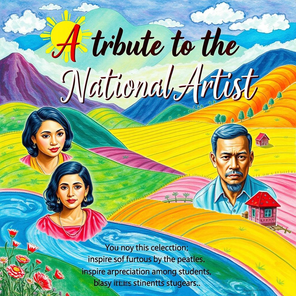 A landscape-oriented poster created with a vibrant oil pastel effect celebrating Filipino National Artists